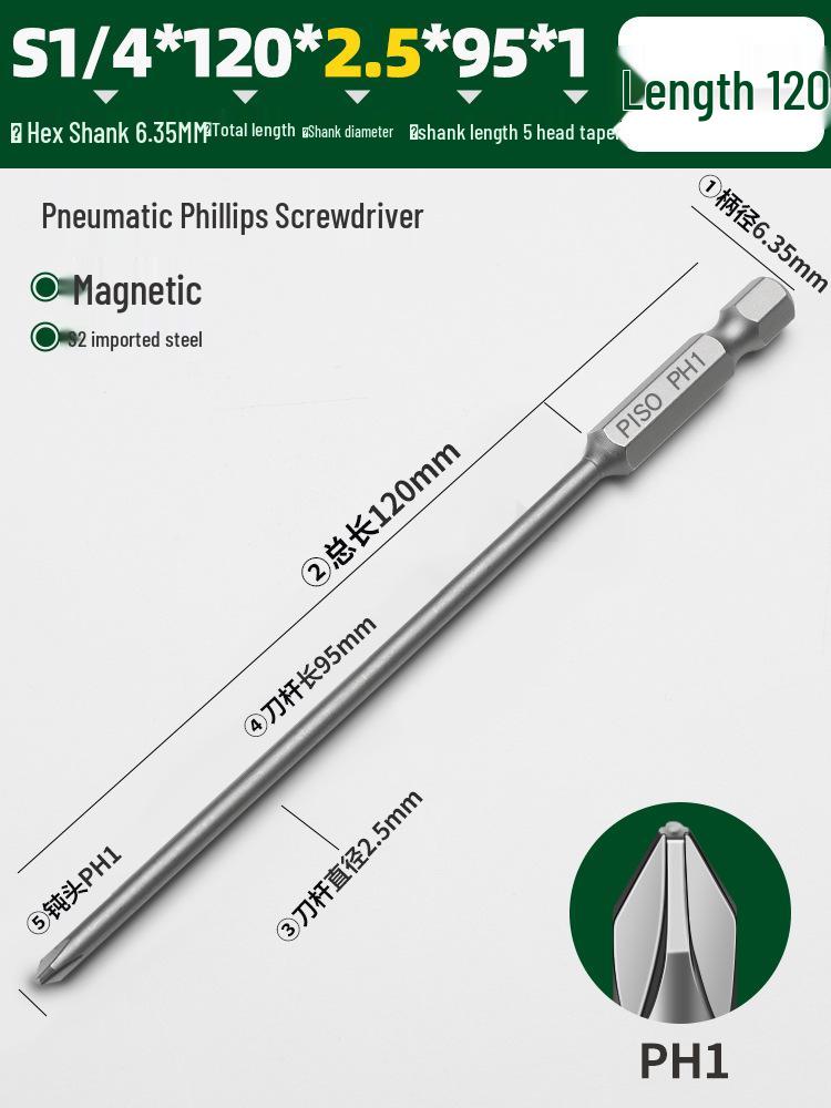 PISO Anti-Slip Cross Extended Rod Strong Magnet Hex PH2 Drill & Screwdriver Bit Set