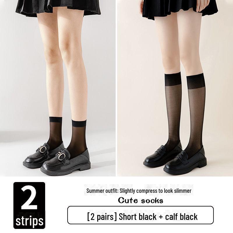 Șosete negre de vară peste genunchi cu transparență ridicată - Stil uniform JK cu tub mijlociu pentru eleve