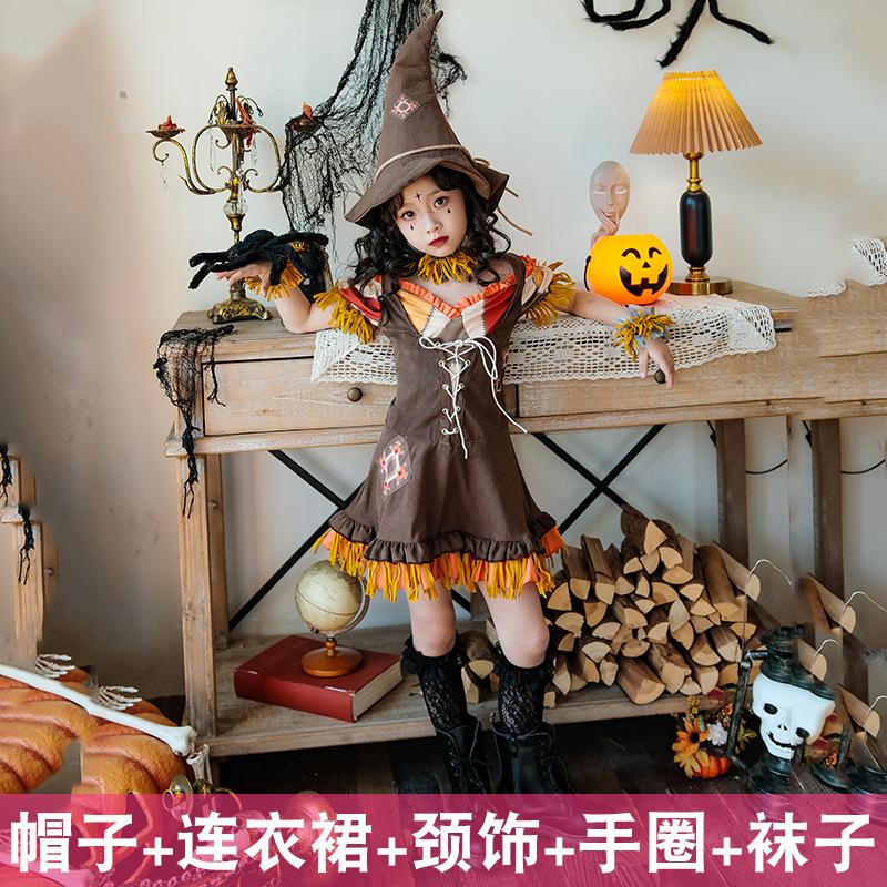 

Halloween Children s Costume Scarecrow Pastoral Farm Dress Up Costume Girls Carnival Show Costume 140cm