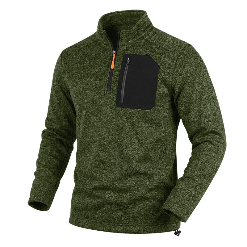 Men Casual Quarter Zip Fleece Sweatshirt Stand Collar Long Sleeve Pullover Outdoor Workout Daily Tops