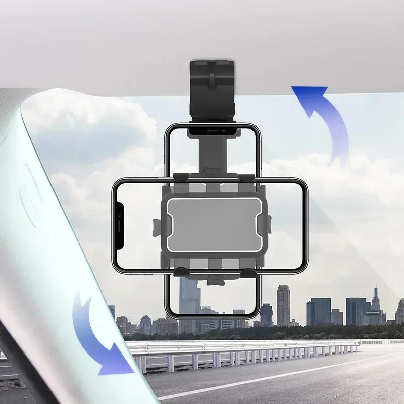 360 Degree Car Phone Support Easy Clip Mount Stand on Rearview Mirror Mobile Flexible Holder For IPhone 12Pro 13