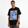 Cute Blue Cat & Anime Characters Print T-shirt Unisex Loose Breathable Casual Top Pure cotton T-shirt