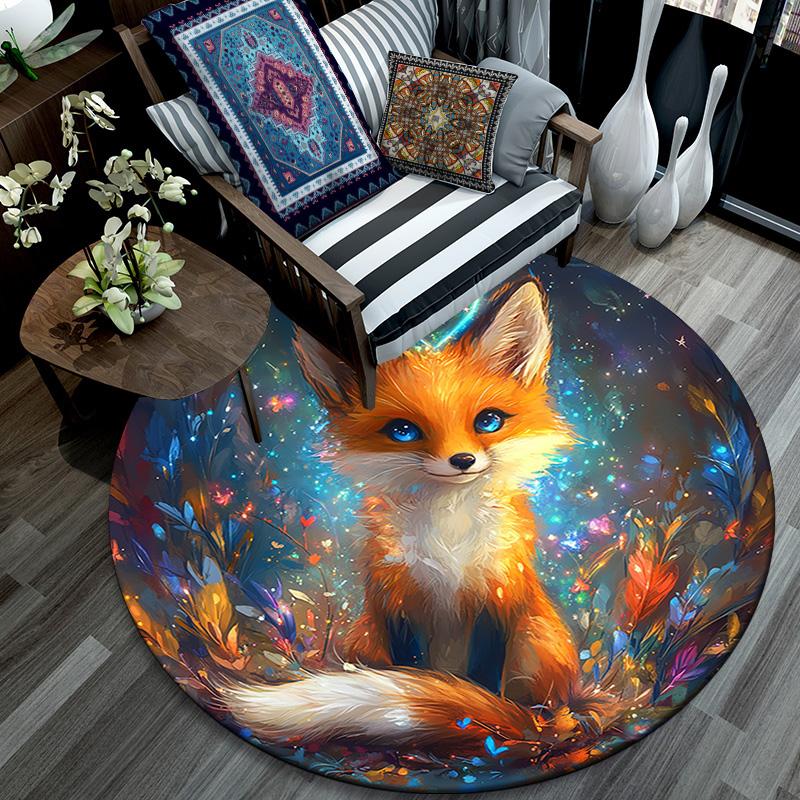 Magical Fox Round Area Rug,Carpet Rug for Living Room Bedroom Sofa Playroom Decor,Non-slip Floor Mat