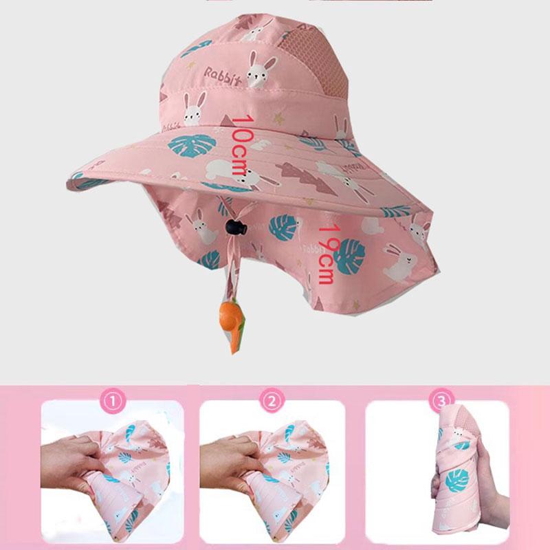 Summer Kids Anti-UV Fisherman Caps Large-Brim Cartoon Animal Print Girls Sun Visor Cap Outdoor UV Protection Children Mesh Beach Caps