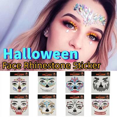 Funny Rhinestone Face Sticker Colorful Crystal Clown Makeup Halloween Fake Tattoo Cosplay Props DIY Skull Face Sticker Body Art