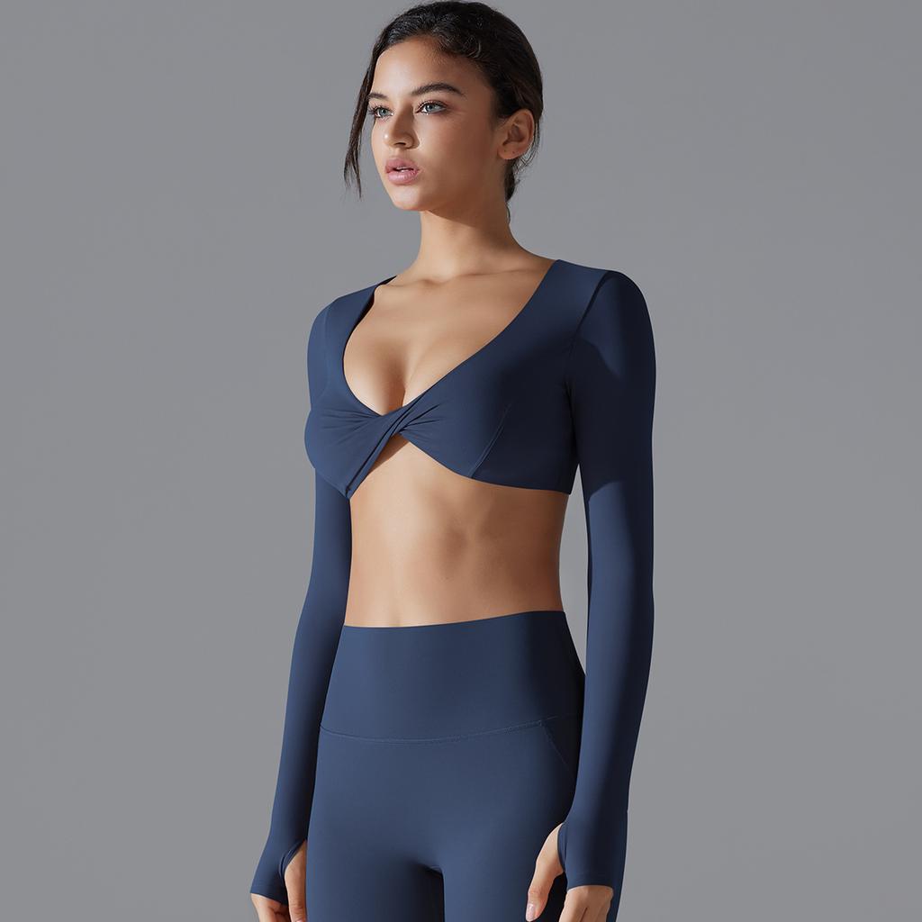 Sexy Chest Long Sleeved Yoga Nude Quick Drying Tight Fitting Sports T-Shirt Casual Running Fitness Top For Women