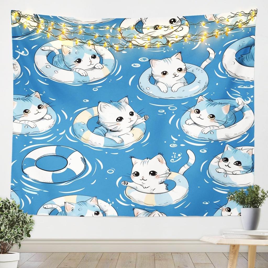 Cat Tapestry Medium Kids Cute Paw Print Wall Hanging Blanket for Boys Girls Teens Cute Kitten Wall Art Cute Cat Lover's Gift