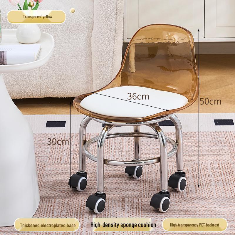 

Silent Acrylic Low Stool with Wheels, for Children Learning to Walk, Features Backrest for Comfortable Support.