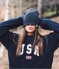 USA Flag Print Plus Size Women's Round Neck Long Sleeve Hoodie - Autumn/Winter Style