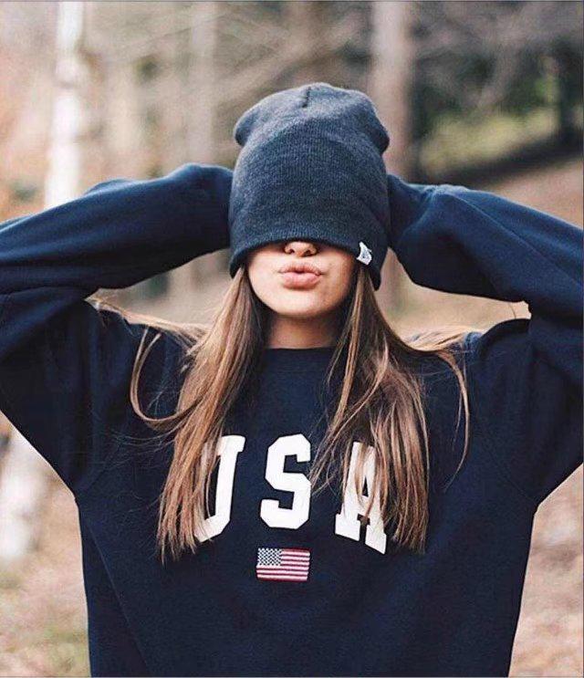 USA Flag Print Plus Size Women's Round Neck Long Sleeve Hoodie - Autumn/Winter Style