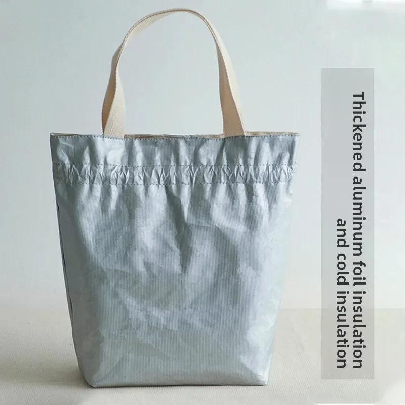 Drawstring Canvas Insulated Lunch Bag Outdoor Thicken Aluminium Foil Thermal Bento Box Tote Cooler Handbags for Office Workers