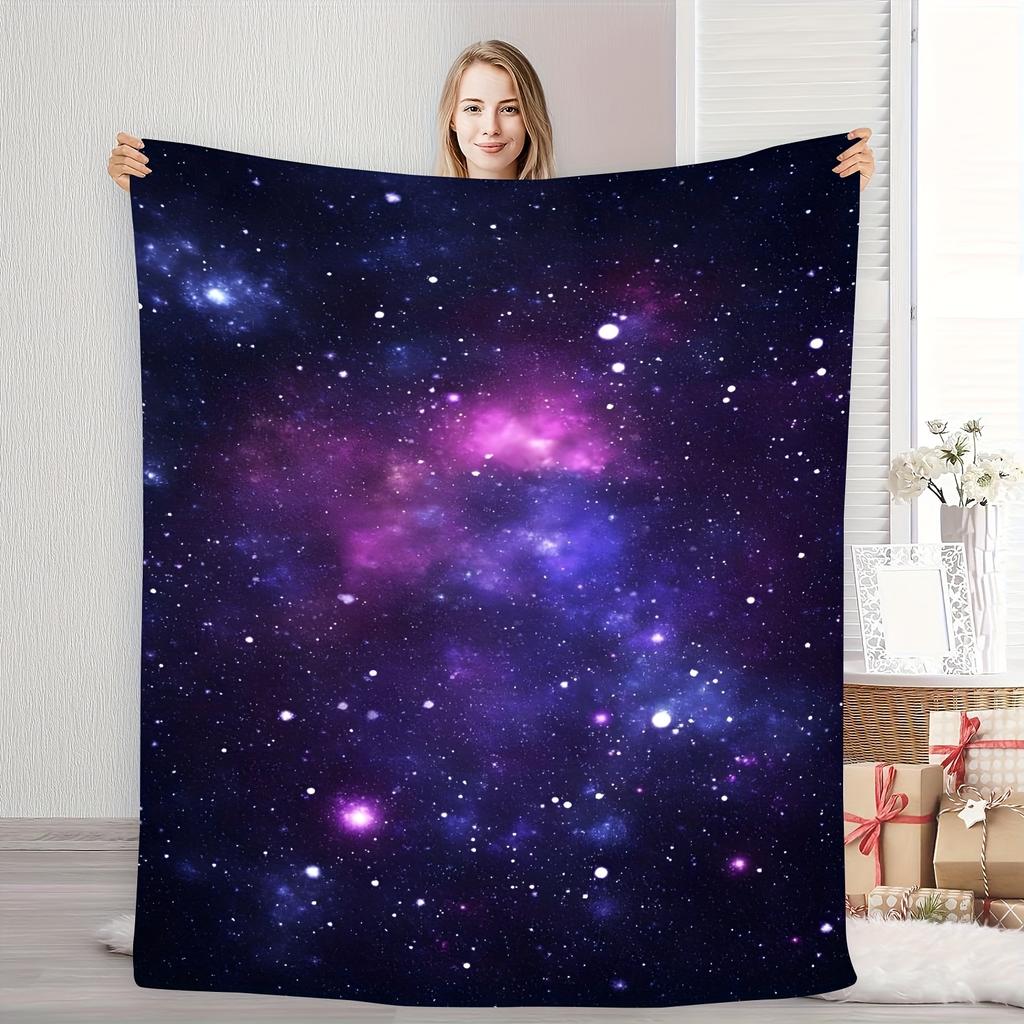 1pc Enchanting Galaxy Print Flannel Blanket - Soft Warm Anti-Tear All-Season Throw for Camping, Travel & Home Decor - Machine Wa