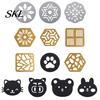 Sturdy Metal Plates for Cups Decorative Coasters Drinks, Heat Resistant Hollow Carved Table Mats Desktop Home Coffee Tea Cups, Modern Decor