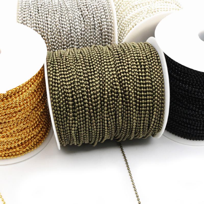 5 Meters/lot 1.5mm 2.0mm 2.4mm Gold Bronze Silver Plated  5 Colors Ball Beads Chain Necklace Beaded DIY Jewelry Findings