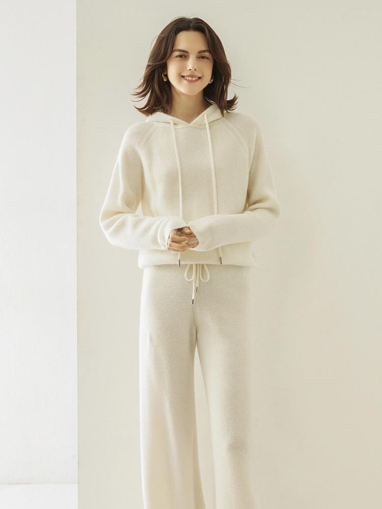 

Новый женский кашемировый балахон и трикотажные брюки широкого кроя, модный костюм на осень/зиму M