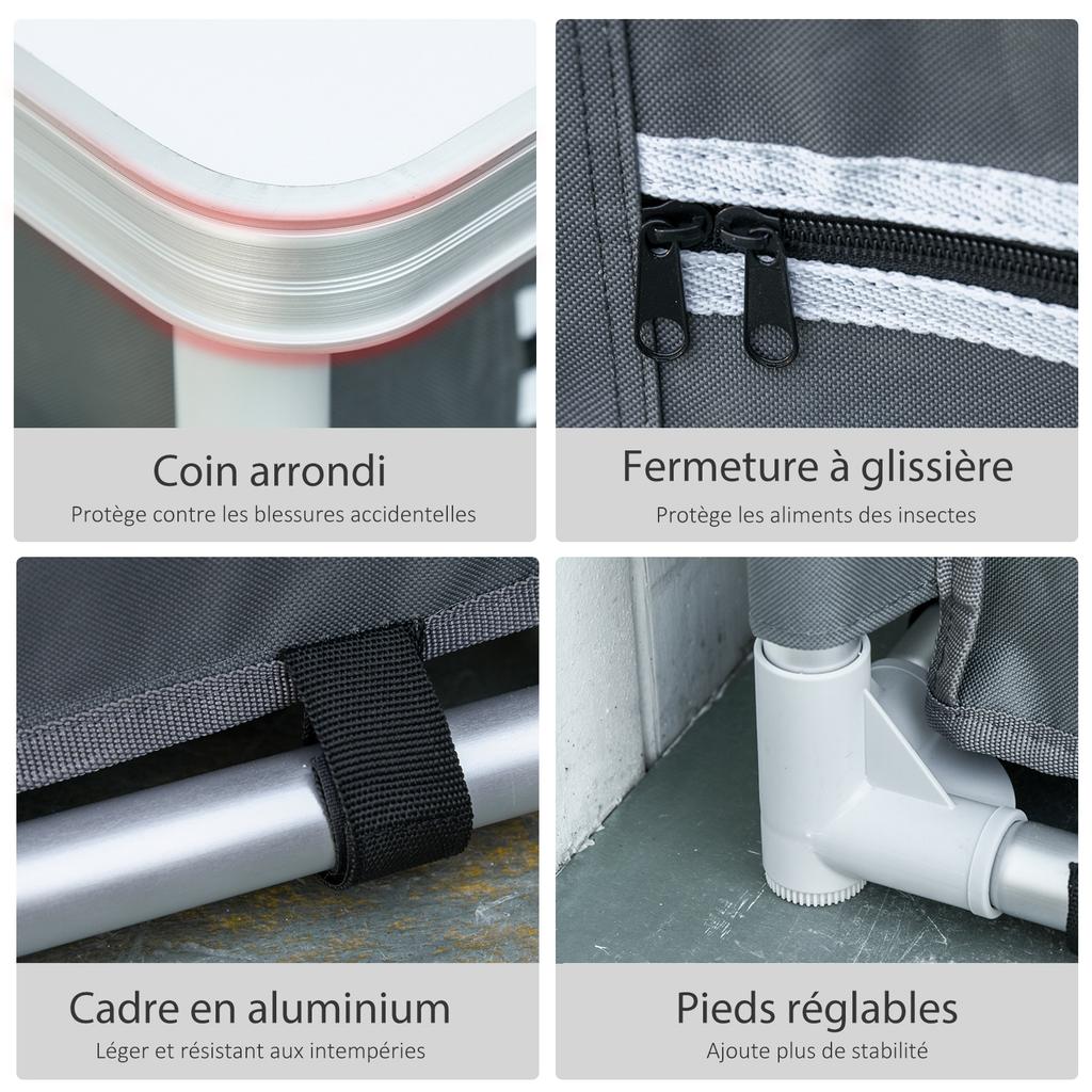 Foldable Camping Kitchen Cupboard with 2 Shelves and Carry Bag, Aluminium and Oxford Fabric 60x49x70cm Grey
