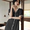 Women’s Sexy Short Sleeve Princess Style Satin Ice Silk Shirt Nightgown Spring Summer Autumn Sleepwear