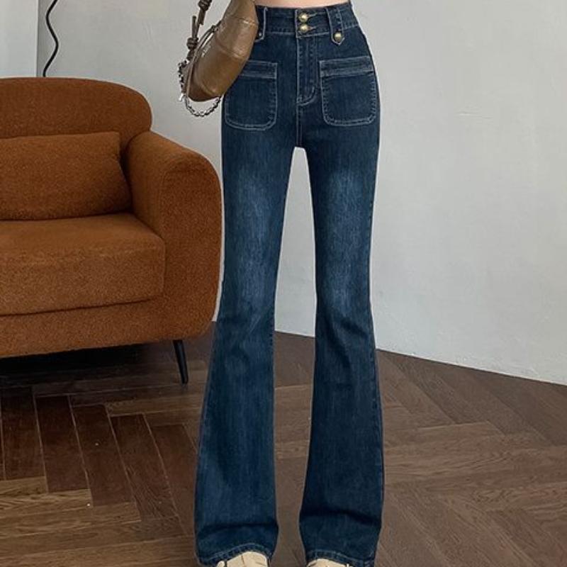 High-waisted, Slightly Flared Jeans for Women In Spring and Autumn New Style Slim Fit and Elastic Small Retro Bell-bottom Pants