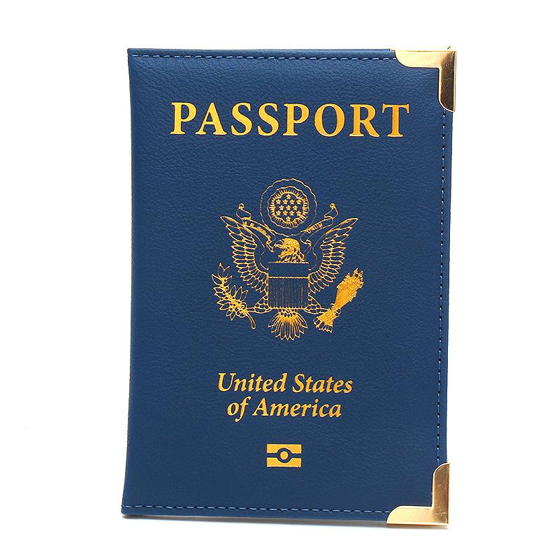 New US Passport Holder Leather Thin Passport Covers Golden Copper Corner Id Card Holder Plane Ticket Holder Travel Accessories