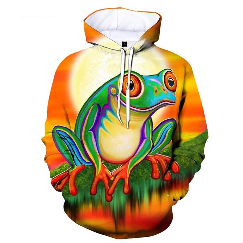 3D Printed Colorful Frogs Hoodie For Men Funny Animal Pattern Sweatshirt Outdoor Sports Tops Pullovers Street Autumn Long Sleeve