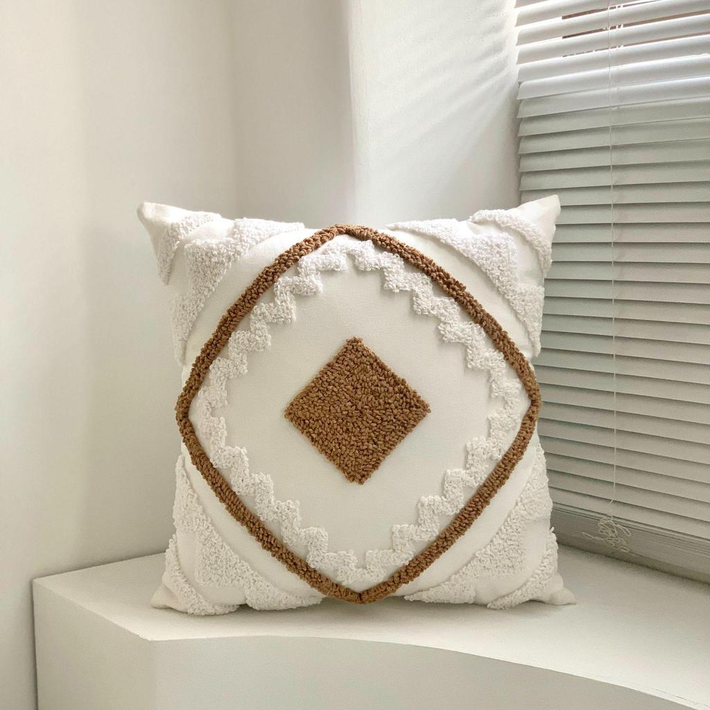 Bohemian Tassel Loop Pile Embroidered Throw Pillow for Sofa and Living Room