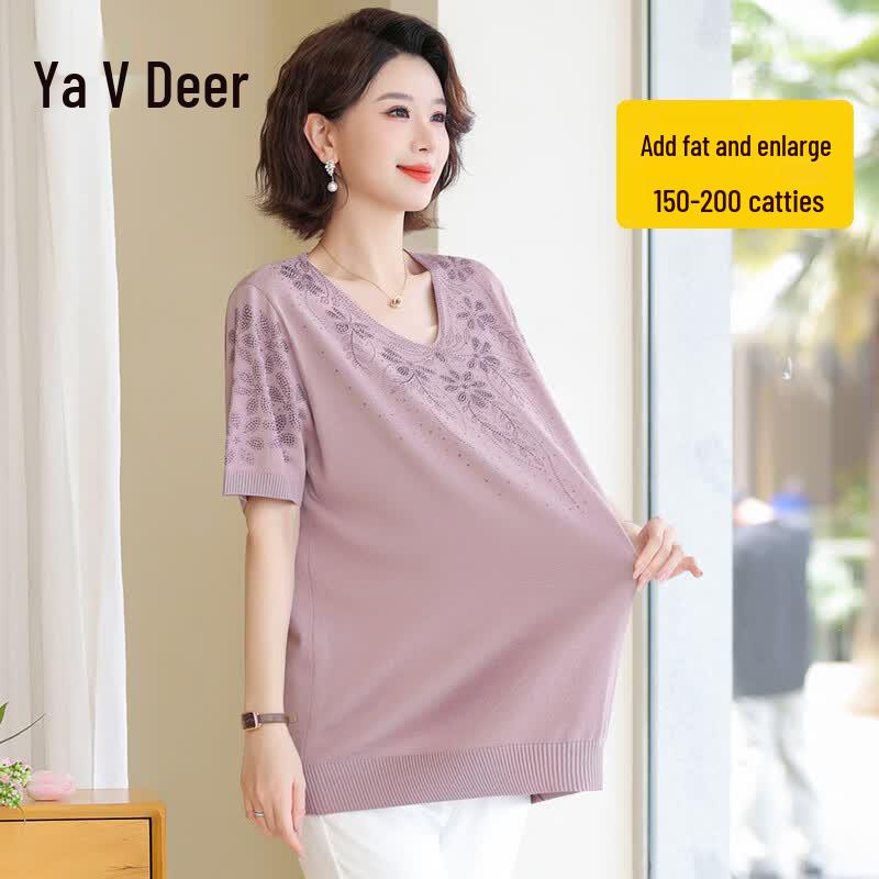 Women s Plus Size Ice Silk V-Neck Short Sleeve Top 6XL
