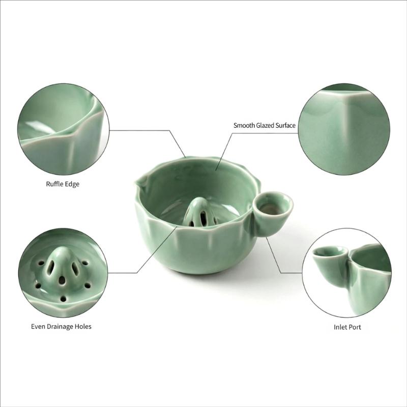 Small Produce Washing Bowl with Glazed Body, Center Water Guide and Drain Holes for Daily Kitchen Serving Use Often