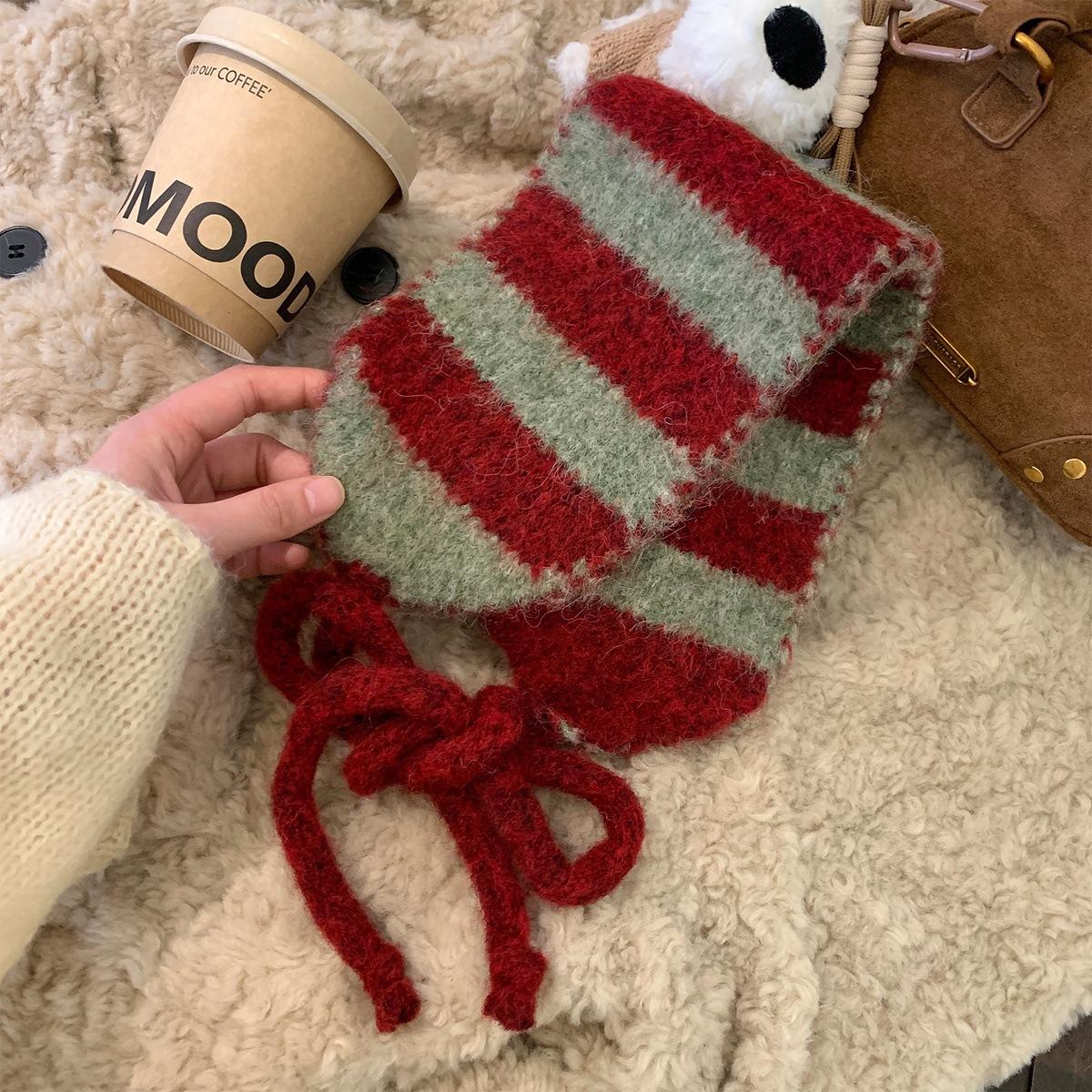 

Vintage Ankola red ear warm knitted earmuffs women s winter versatile warm small scarf scarf antifreeze ear cover