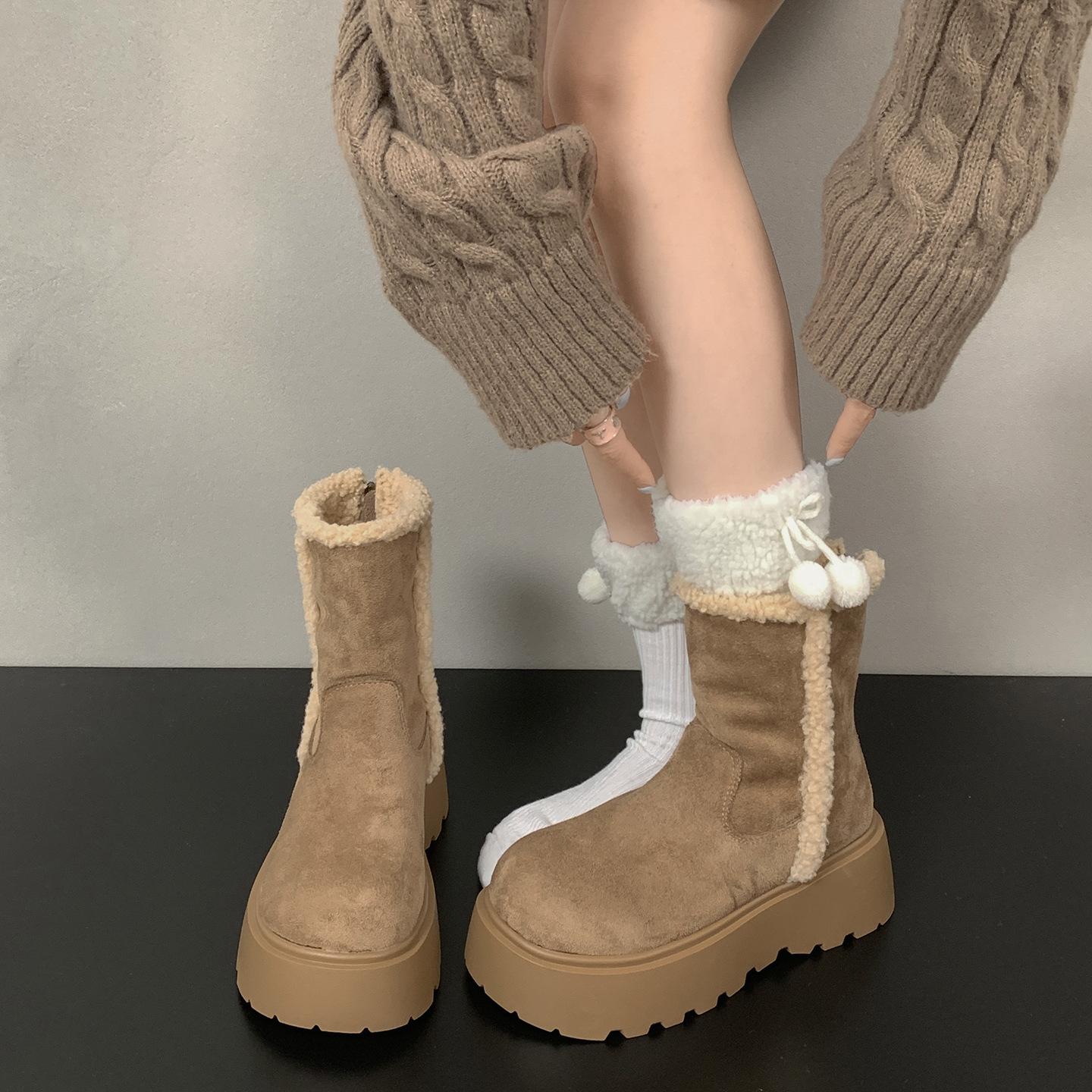 

Men Women Winter Boots Cotton Platform New Versatile Black retro snow warm velvet shoes Warm Protection for Cold Weather Conditions 35