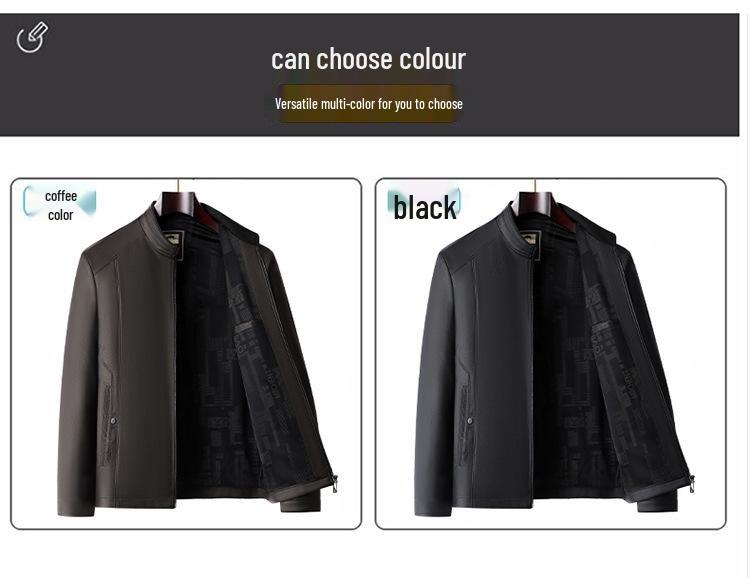 Men's Mid-Aged PU Leather Stand-Up Collar Jacket for Spring & Autumn