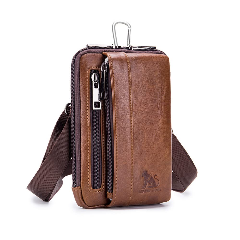 

Whatna Natural Cowhide Leather Mini Shoulder Bag for Men, 4-Way Crossbody Bag, Mini Sacoche, Carabiner Pouch, Belt Loop, Mini Waist Bag, Can be Carrie
