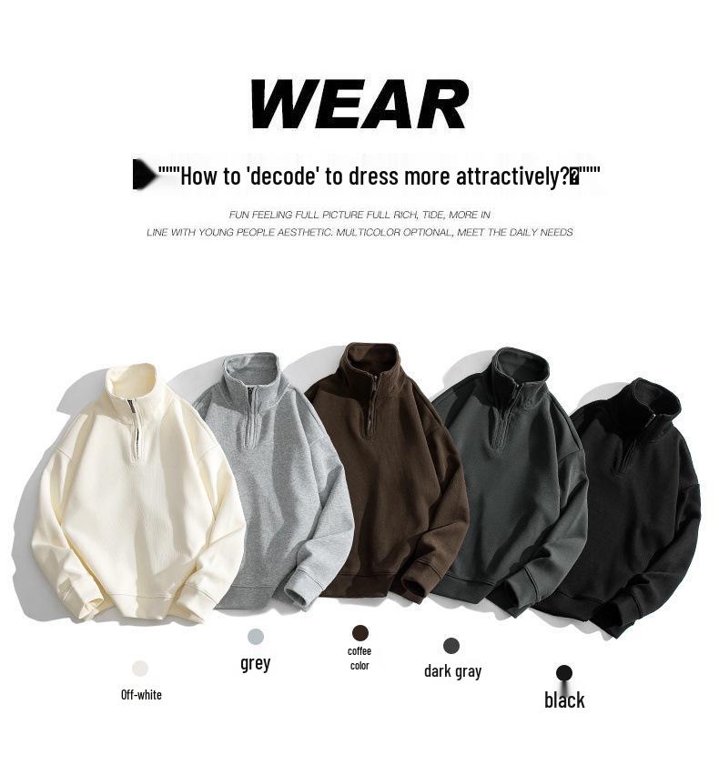 Men's Half-High Collar Zipper Hoodie - Casual, Loose, Versatile Base Layer for Couples