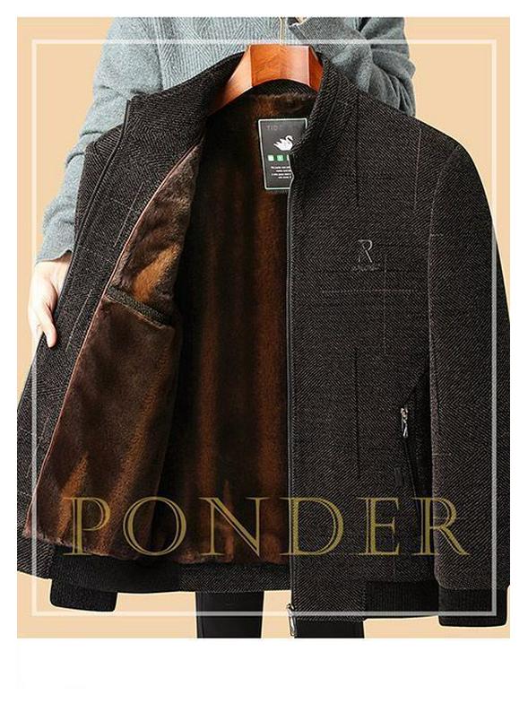 Men's Woolen Winter Coat with Fleece Lining and Thick Insulation - Ideal for Middle-aged and Elderly.