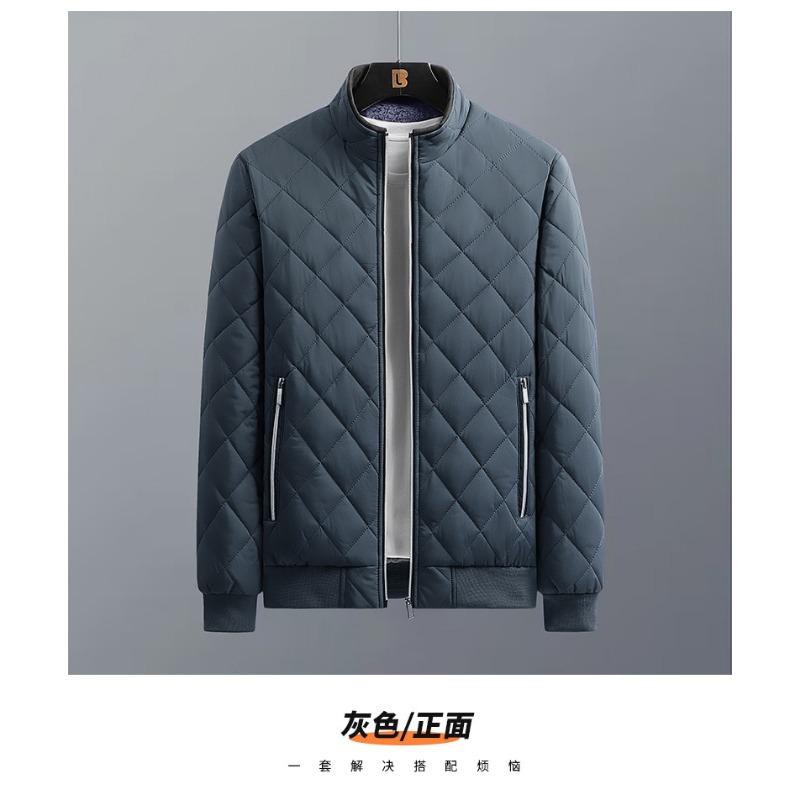 Men Stand Collar Fleece Lined Thick Warm Quilted Plaid Winter Cotton Jacket