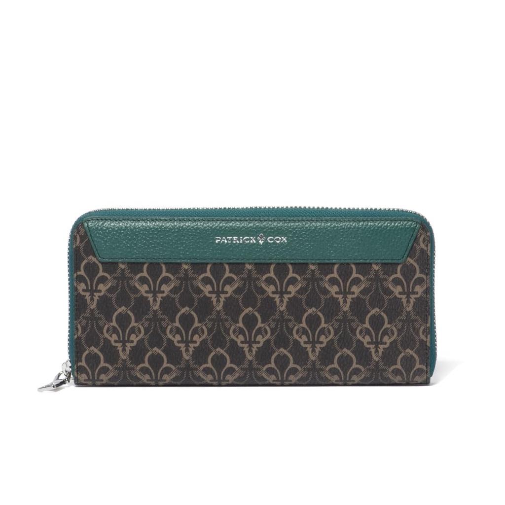 Patrick Cox Baron 2 Damen Reißverschluss-Langbörse, Schlanke Passform, Markenlogo, PXLWDCT2, Grün