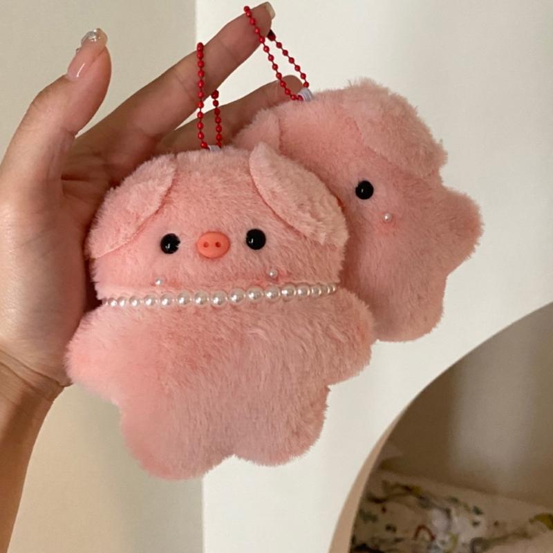 Cute Pink Pig Plush Keychain Pendant Cute Pig Necklace Charm Plush Keychain Plush Material Backpack Pendant Gift for Kid