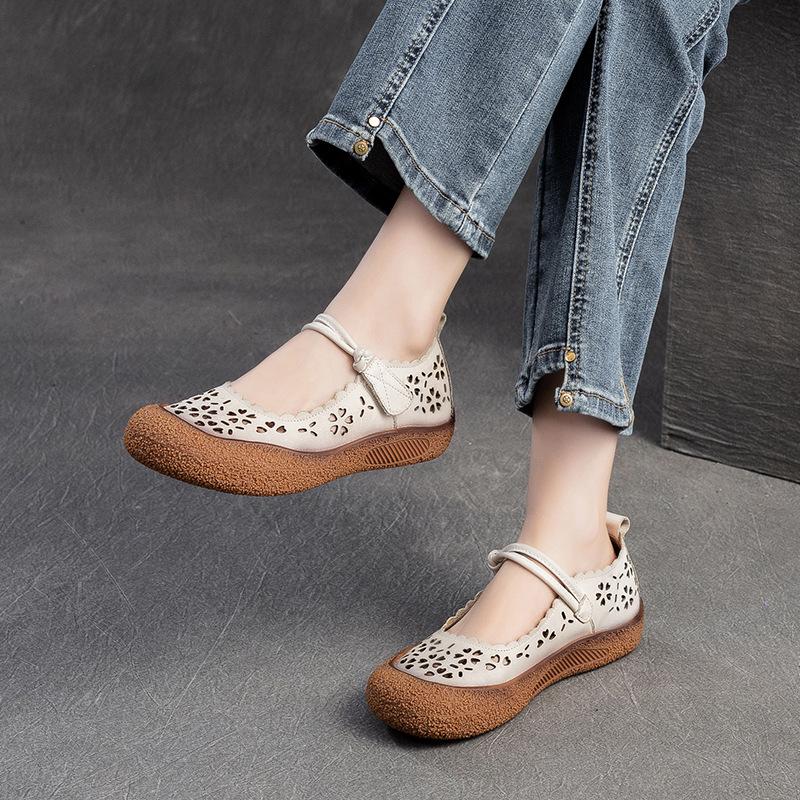 2026 Summer Retro Hollow Out First Layer Cowhide Comfortable Roman Sandals Women Shoes