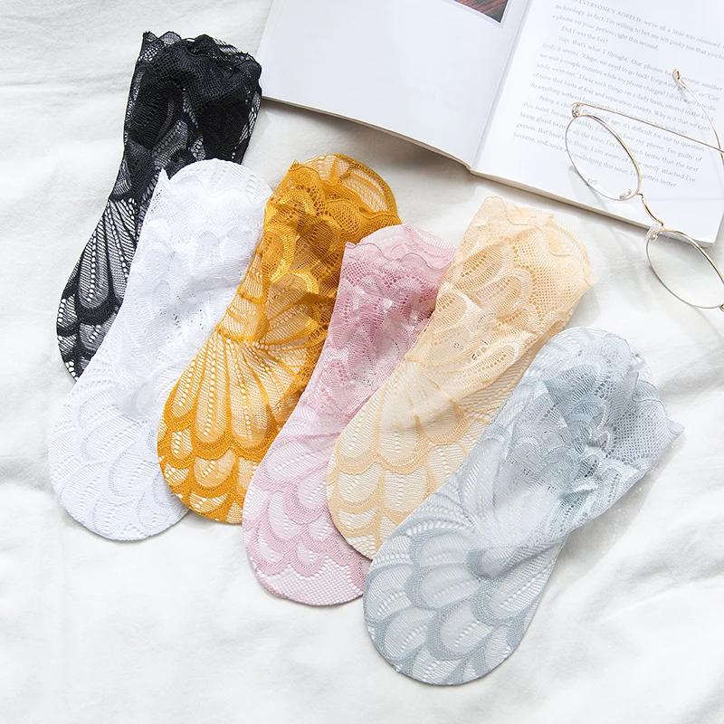 Fashion Women Lace Flower Mesh Socks Non-slip Invisible Liner Sock Female Elastic Comfy Thin Breathable Ankle Socks