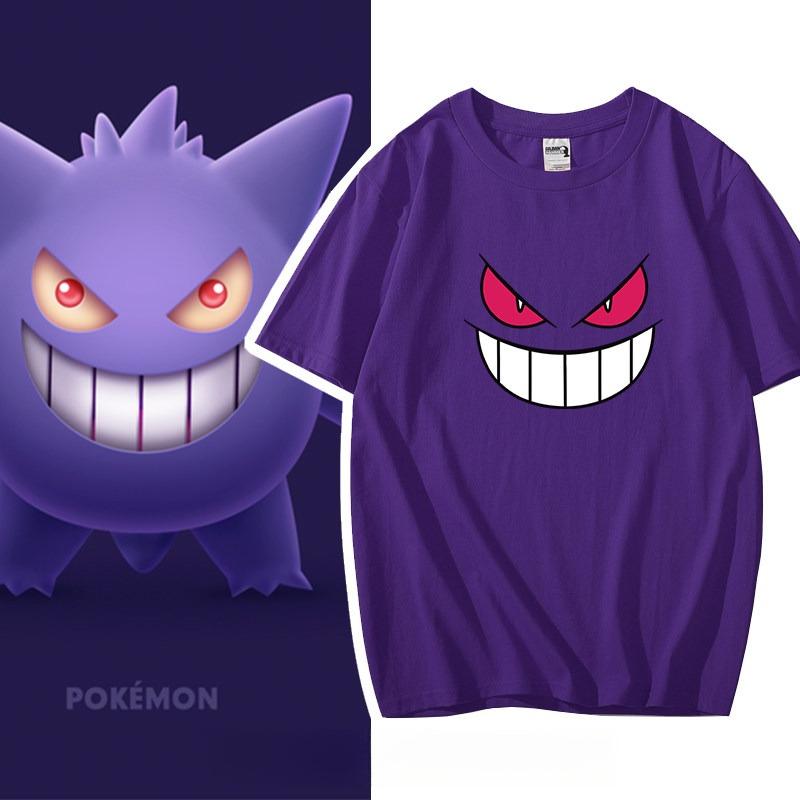 Pokmon Gengar Printing Tee Pure Cotton Tshirt Unisexs 2026 Summer Fashion Oversize Street Casual Y2k Tops Streetwear Clothing