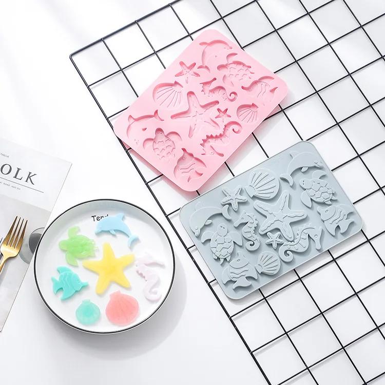 Cute Shell Starfish Silicone Chocolate Mold Fish Dolphins Fondant Cake DIY Decorate Tools Clay Resin Art Mould Kitchen Supplies