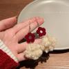 2024 D Retro Wine Red Velvet Rose Pearl Earrings: Hong Kong Style, Autumn/Winter Trend