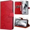 Protective Case - Samsung - Galaxy S24 Ultra - Red - Leather Effect with Butterfly Pattern - 2 Tempered Glass