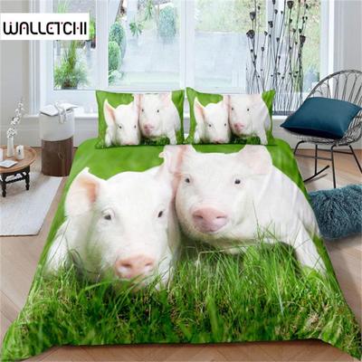 Cute Pig Duvet Cover Kawaii Pig Bedding Set Polyester Pigs Floral Comforter Cover Twin King for Teen Boy Girl Gift Room Decor
