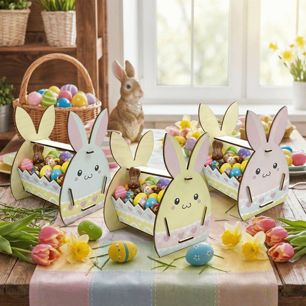 Semi-Open Frame Rabbit Storage Box DIY Paint Candy Storage Basket Bunny Decor Box Home Decoration