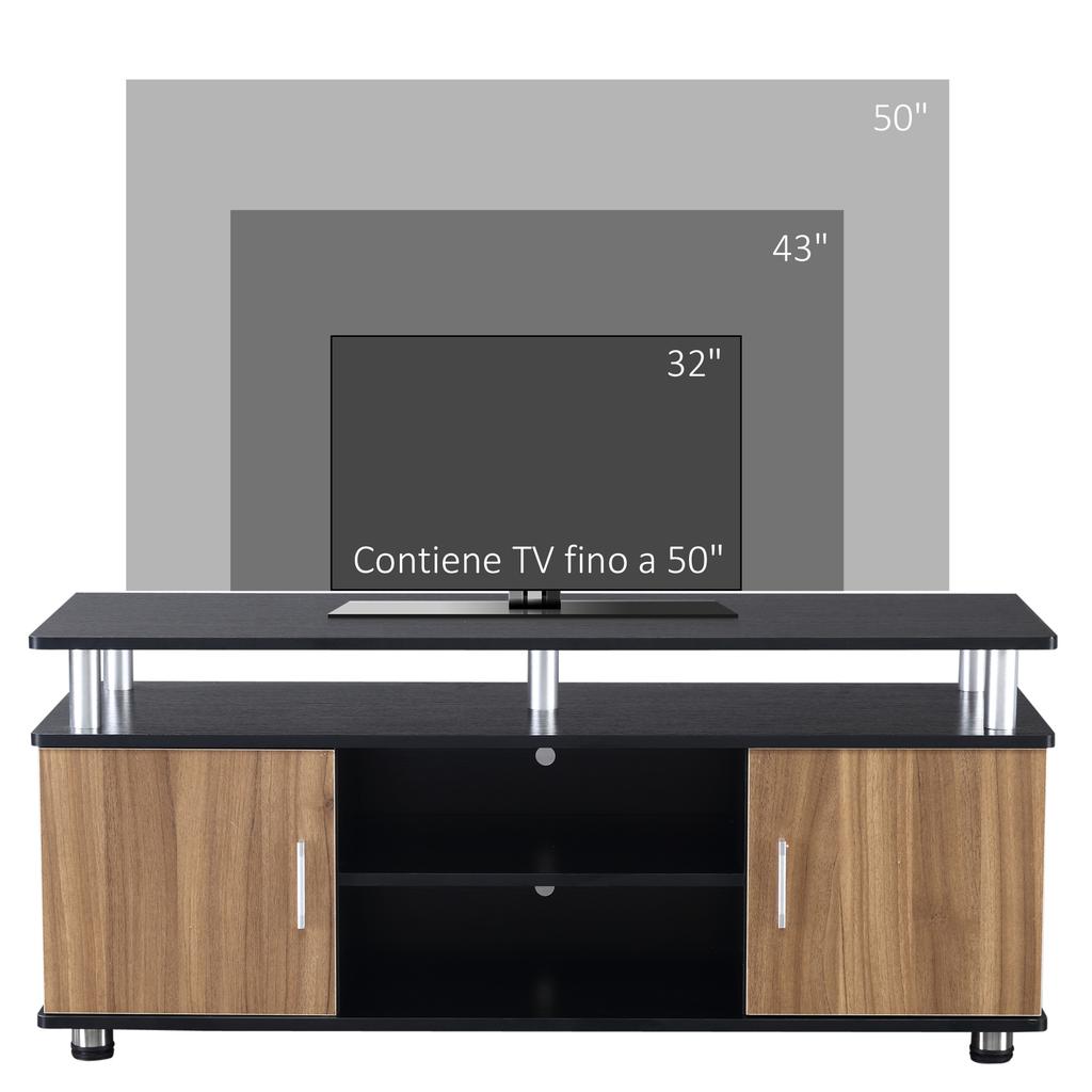 TV Cabinet Up to 55" with Cabinets and Shelves in Wood and Aluminum, 120x40x52.2cm