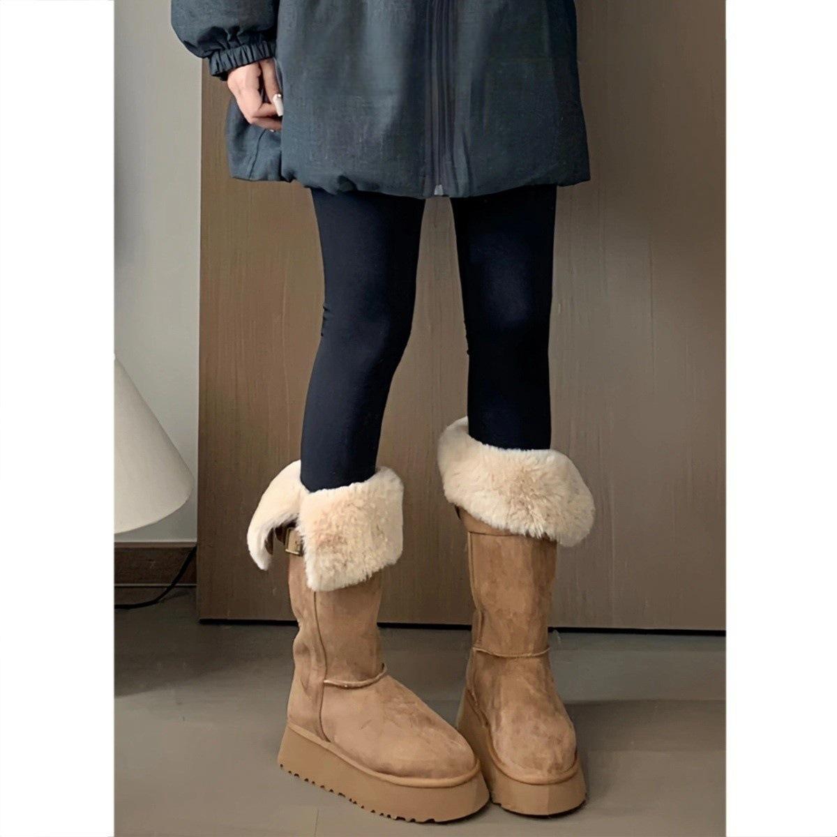 

Snow boots women s winter 2024 new velvet thickened warm cotton shoes women s thick-soled thin but knee boots 40