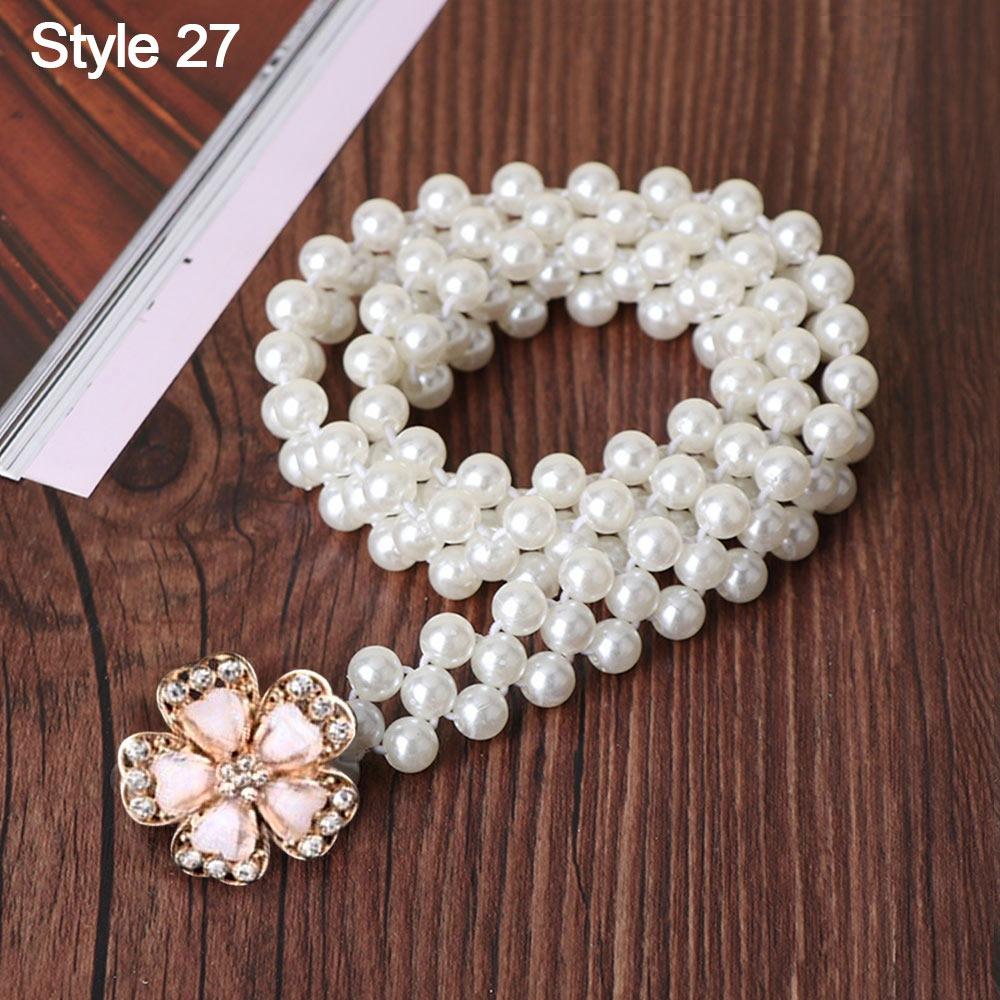 Ladies' Elastic Rhinestone Waist Chain Thin Drawstring Belt Fashion Pearl Waist Belt  For Women