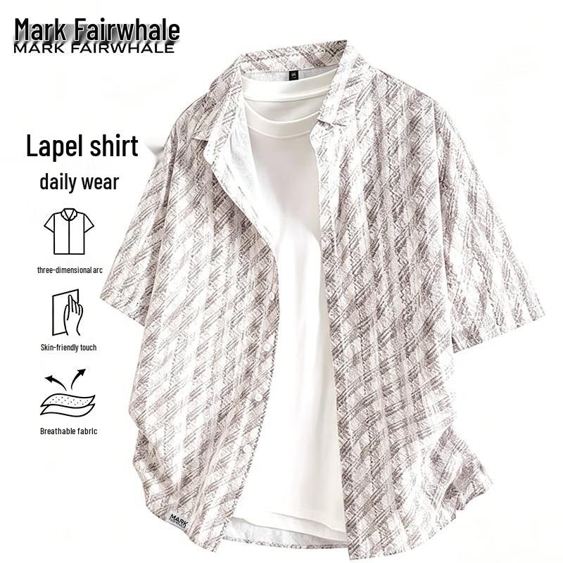 MARK FAIRWHALE Men s Short Sleeve Plaid Casual Shirt L