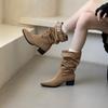 Large tube circumference boots for women in the autumn and winter of 2025, new Spice Girls, but knee long boots, square head thick heel, brown pile
