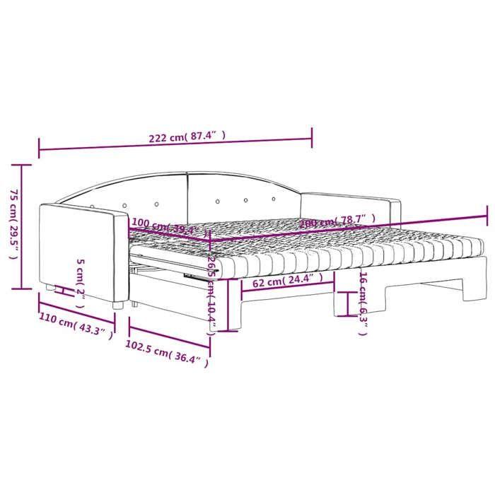 VidaXL Lit de jour et gigogne et matelas gris foncé 100x200 cm velours, canapé-lit, canapé-lit confortable, lit de jour 3197333